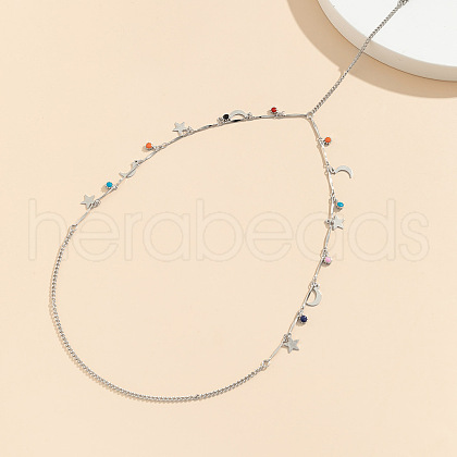 Iron & Alloy Colorful Enamel Moon & Star Tassel Leg Chains for Women WG43C51-02-1