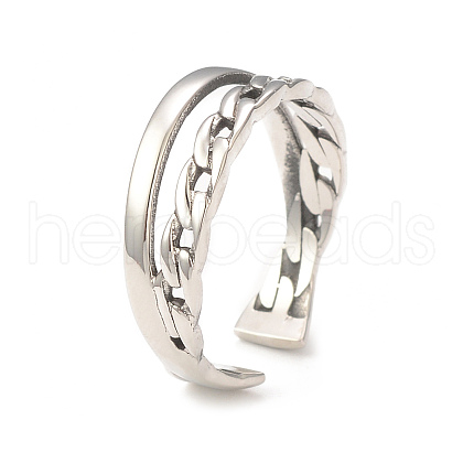 Non-Tarnish 304 Stainless Steel Double Line Open Cuff Ring for Women RJEW-I096-13P-1