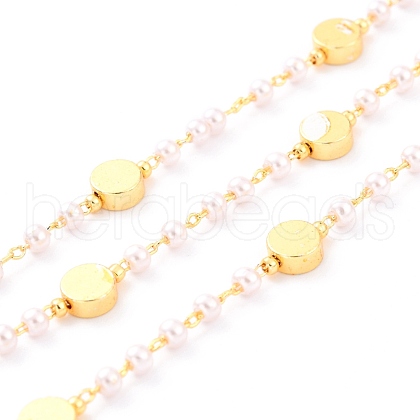 3.28 Feet Handmade CCB Plastic Imitation Pearl Beaded Chains X-CHC-I038-23G-1