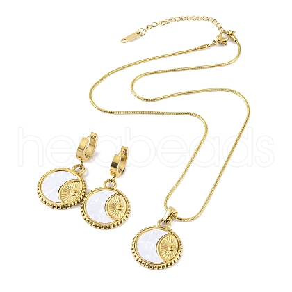 Ion Plating(IP) Synthetic Shell Earrings & Pendant Necklaces Sets SJEW-M100-08B-G-1