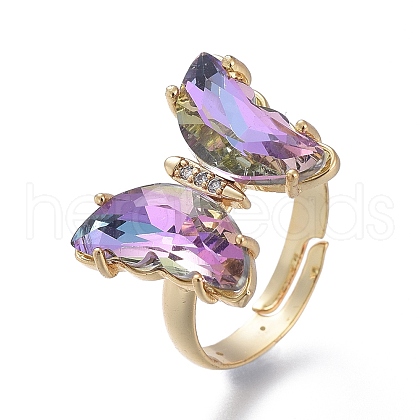 Adjustable Brass Glass Finger Rings RJEW-P148-A01-01-1