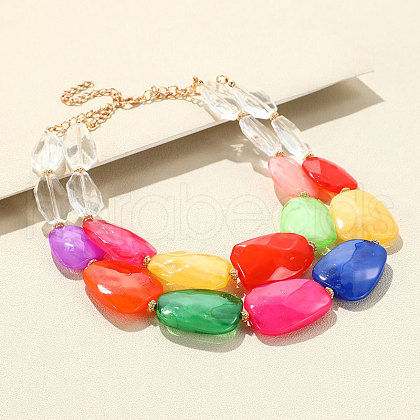 Faceted Teardrop Resin Beaded Double Layer Necklaces for Women FS-WG54F11-06-1