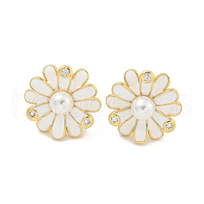 Rack Plating Brass Micro Pave Clear Cubic Zirconia Stud Earring EJEW-C102-39G-01-1
