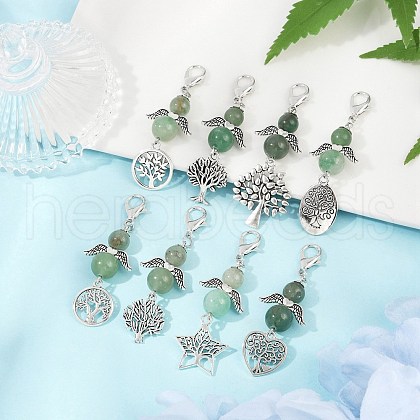 Angel Natural Green Aventurine Beads & Alloy Tree Pendant Decorations HJEW-JM03075-1