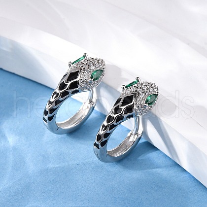925 Sterling Silver Cubic Zirconia Hoop Earrings EJEW-F368-02P-1