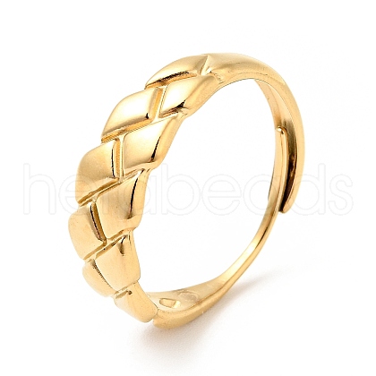 Ion Plating(IP) 304 Stainless Steel Textured Rhombus Adjustable Ring for Women RJEW-I085-05G-1