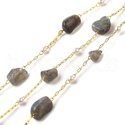 Handmade Natural Labradorite Nuggest Beaded Chains CHC-F020-04G-08-1