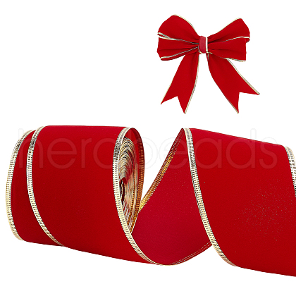 10 Yards Polyester Gold Edged Wired Ribbon OCOR-WH0090-031-1