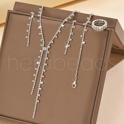 Alloy Rhinestone Tassel Pendant Necklace & Stud Earring & Ring FS-WG7E587-02-1