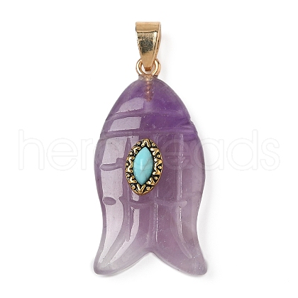 Natural Amethyst & Synthetic Turquoise Carved Pendants G-Z084-01G-08-1