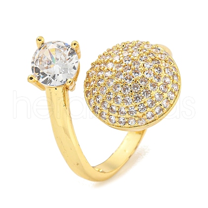 Brass Micro Pave Clear Cubic Zirconia Open Cuff Ring for Women RJEW-M173-03B-G-1