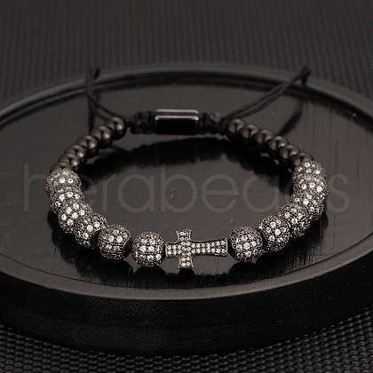 304 Stainless Steel Micro Pave Cubic Zirconia Braided Beads Bracelets WG0F93D-15-1