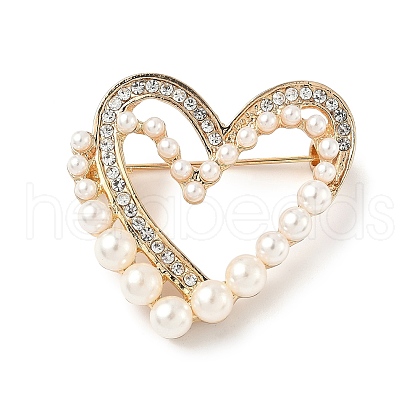 Zinc Alloy Rhinestone Heart Brooches JEWB-R069-02G-1