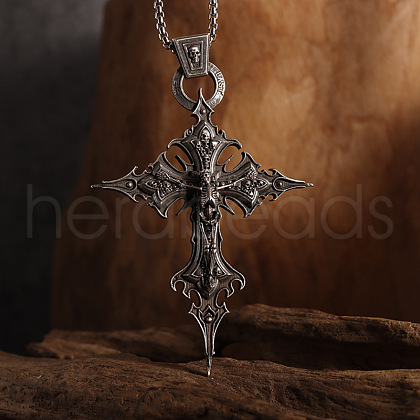 Gothic Alloy Skeleton Cross Pendant Necklaces for Men FS-WG0F70E-01-1