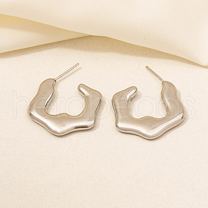 Irregular C Shape Stainless Steel Stud Earrings for Women NX3649-7-1