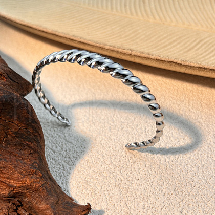 Croissant 304 Stainless Steel Cuff Bangles for Women BJEW-S171-01C-P-1