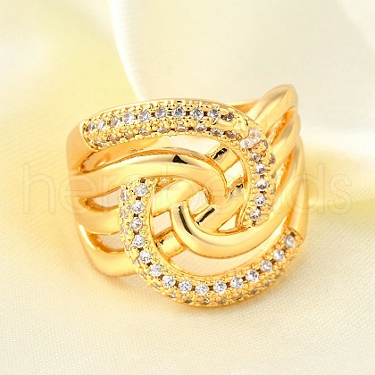 Brass Micro Pave Cubic Zirconia Adjustable Open Cuff Rings for Women RJEW-K292-07G-1