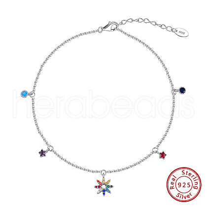 925 Sterling Silver Cable Chain Anklet AJEW-Z029-07P-1