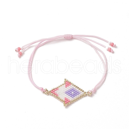 Rhombus Handmade Loom Pattern Glass Seed Braided Bead Bracelets BJEW-MZ00008-1