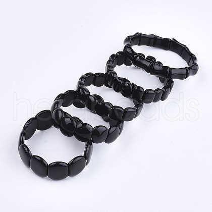 Natural Black Agate Stretch Bracelets BJEW-S039-05B-1