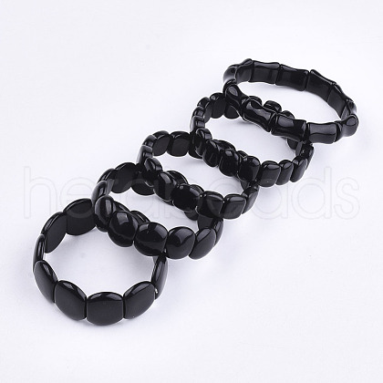 Natural Dyed & Heated Black Agate Stretch Bracelets BJEW-S039-05B-1