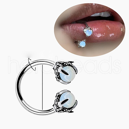 Double Claws 304 Stainless Steel Cubic Zirconia Hoop Lip Rings FS-WG1AB27-23-1