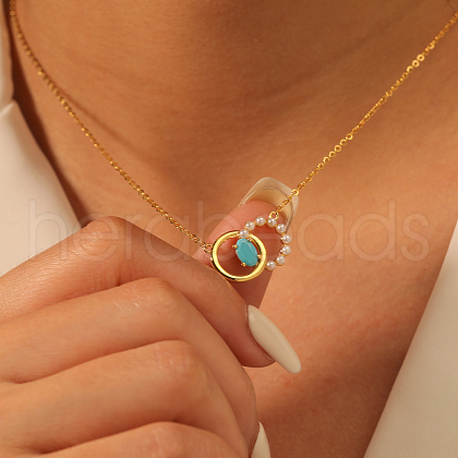 Elegant 925 Sterling Silver & Imitation Pearl Double Circle Pendant Necklaces for Women GR8670-1