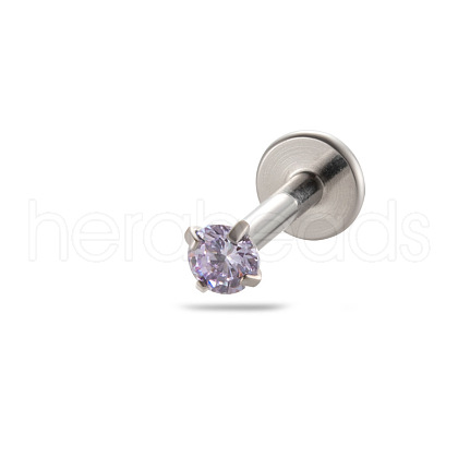 G23 Titanium Alloy Cubic Zirconia 17 Gauge Flat Round Threadless Labrets WG94BD7-17-1