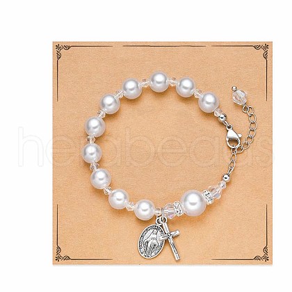 Fashionable Plastic imitation Pearl & Alloy Cross Charm Bracelets for Women UD0895-4-1