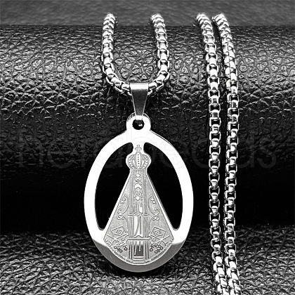 304 Stainless Steel Nossa Senhora Aparecida Virgin Mary Pendant Necklaces for Women NJEW-K283-01P-1