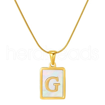 Stainless Steel Snake Bone Chain Alphabet Necklace with Shell Pendant WD3660-7-1