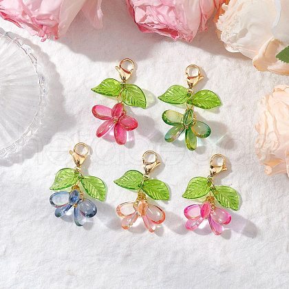Flower Glass Pendants Decorations HJEW-MZ00213-1