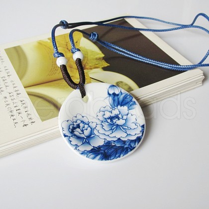Ethnic Style Porcelain Pendant Adjustable Cord Necklaces for Women FS-WG62D6C-03-1