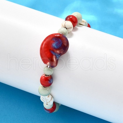 Handmade Porcelain Beads & Synthetic Howlite Beads Stretch Bracelets for Women BJEW-D307-01A-1