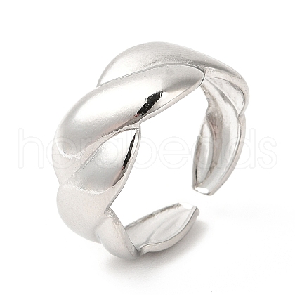 304 Stainless Steel Twist Rope Shape Open Cuff Ring for Women RJEW-E063-06P-1