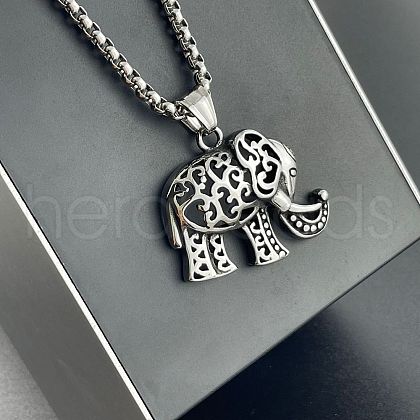 Vintage Punk Stainless Steel Hollow Elephant Pendant Necklaces for Men WB1988-1