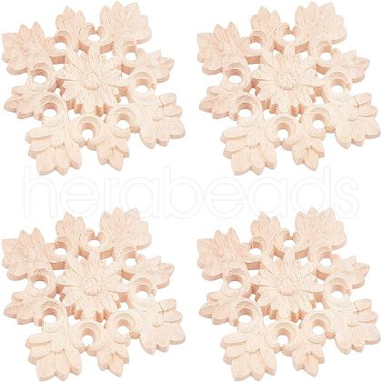 Natural Solid Wood Carved Onlay Applique Craft WOOD-WH0101-59-1
