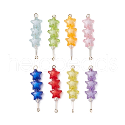 8Pcs 8 Colors Acrylic & Glass Star Beaded Connector Charms PALLOY-JF03517-1