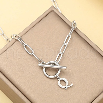 Stainless Steel Paperclip Chain Initial Necklaces with OT Clasps WGD6039-17-1
