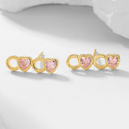Heart Sterling Silver Pink Cubic Zirconia Stud Earrings ZA6656-1-1