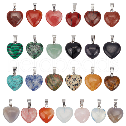 25Pcs Heart Natural & Synthetic Gemstone Pendants PH-G-G755-01-1
