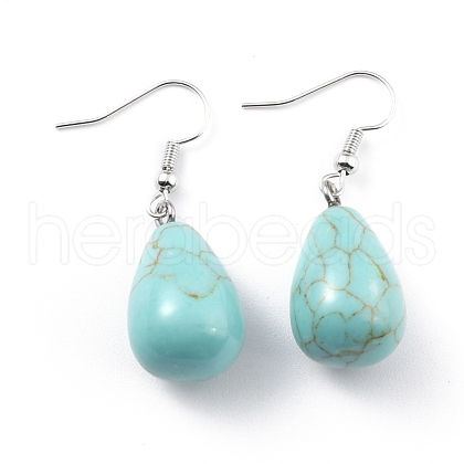 Synthetic Turquoise Dangle Earrings EJEW-P143-C09-1