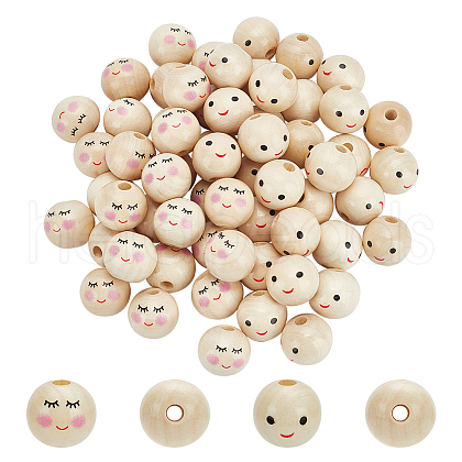 Fingerinspire 60Pcs 2 Styles Printed Wood European Beads WOOD-FG0001-45-1