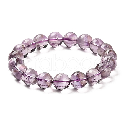 Natural Amethyst Round Beaded Stretch Bracelet BJEW-B071-01B-1