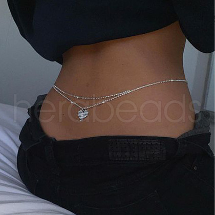 Alloy Full Crystal Rhinestone Heart Charm Double Layer Waist Chain WG7517E-04-1