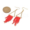 Triangle Tassel Glass Seed Braided Dangle Earrings EJEW-MZ00109-3