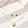 Vintage Stainless Steel & Plastic Heart with Evil Eye Stud Earrings & Pendant Necklaces Set for Women JC7248-5