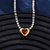304 Stainless Steel Red & Clear Cubic Zirconia Heart Pendant Necklaces for Women NJEW-Z044-15G-01-2