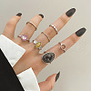 7Pcs Oval/Horse Eye/Heart Alloy Resin Finger Rings FS-WG08CD1-05-1