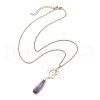 Electroplated Natural Quartz Crystal with Moon and Star Pendant Necklaces NJEW-JN04686-5